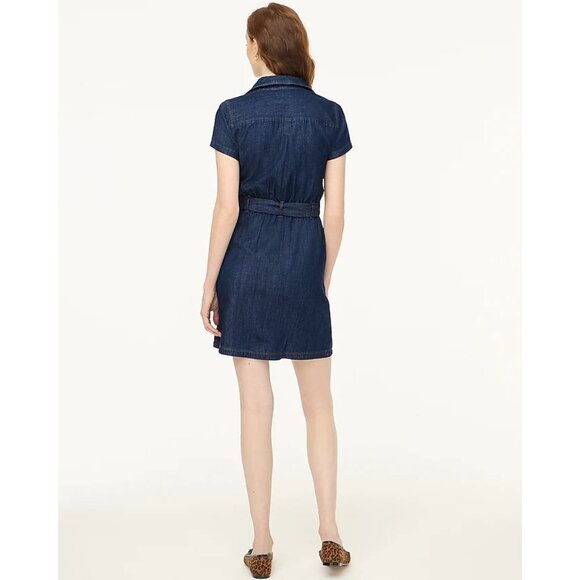 J. Crew Factory Denim Utility Mini Dress in Blue Rinse Size 00 Belted Casual NWT - Picture 7 of 16